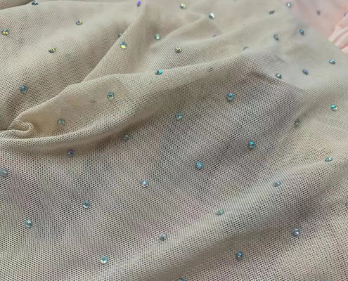 Four Side Elastic White Polyester Mesh Ironing Three Dimensional Diamond Yarn Colorful Stage Clothing